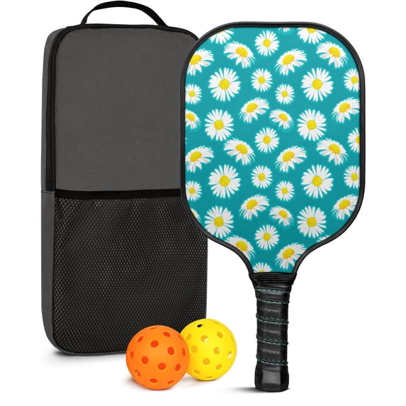 Pickleball Paddles Set Of 1, Fiberglass Surface, Daisy Floral Print, 1 Paddle, 2 Balls & Bag