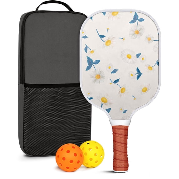 Pickleball Paddles Set Of 1, Fiberglass Surface, Daisy Floral Print, 1 Paddle, 2 Balls & Bag