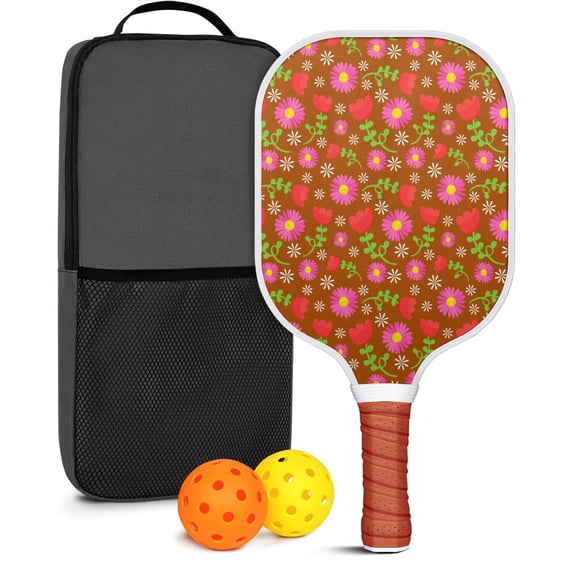 Pickleball Paddles Set Of 1, Fiberglass Surface, Daisy Floral Print, 1 Paddle, 2 Balls & Bag