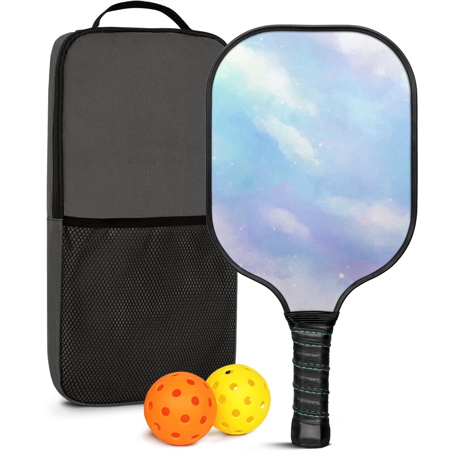 Pickleball Paddles Set Of 1, Fiberglass Surface, Dreamy Cloud Print, 1 Paddle, 2 Balls & Bag