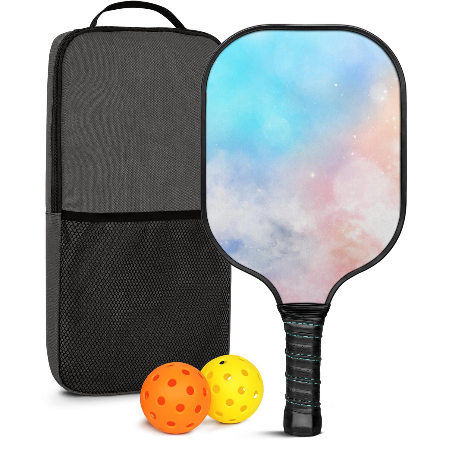 Pickleball Paddles Set Of 1, Fiberglass Surface, Dreamy Cloud Print, 1 Paddle, 2 Balls & Bag