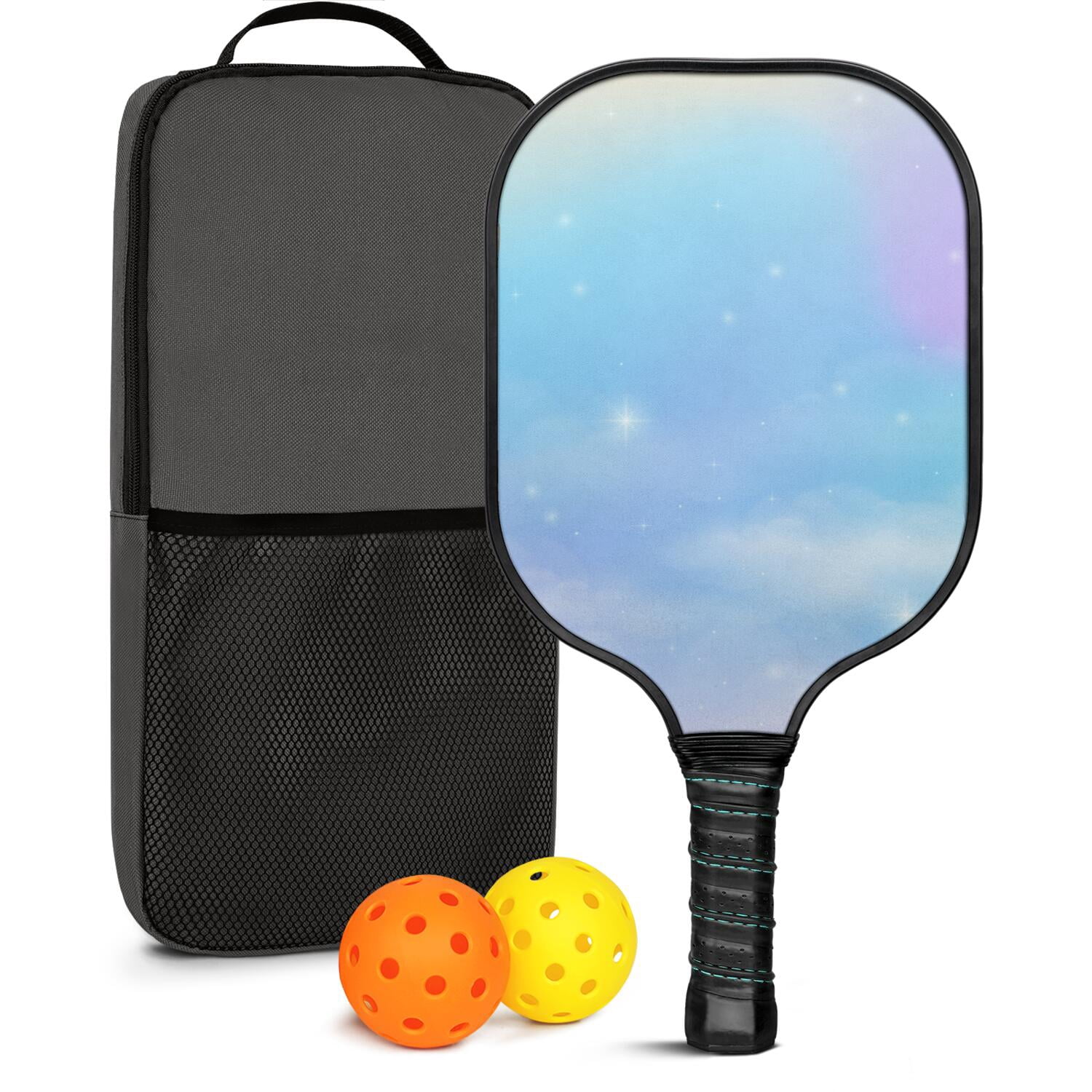 Pickleball Paddles Set Of 1, Fiberglass Surface, Dreamy Cloud Print, 1 Paddle, 2 Balls & Bag