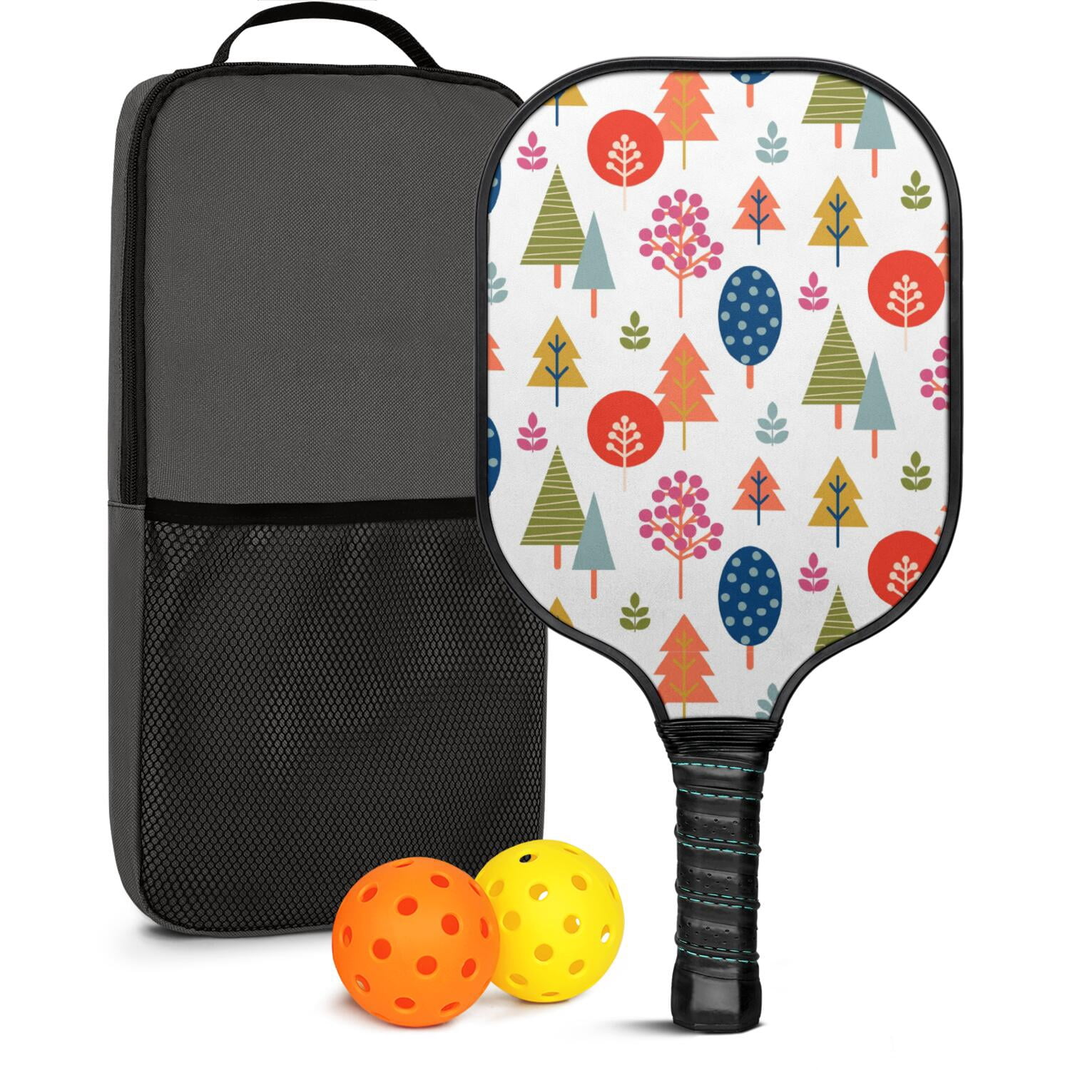 Pickleball Paddles Set Of 1, Fiberglass Surface, Floral, Flowers Print, 1 Paddle, 2 Balls & Bag