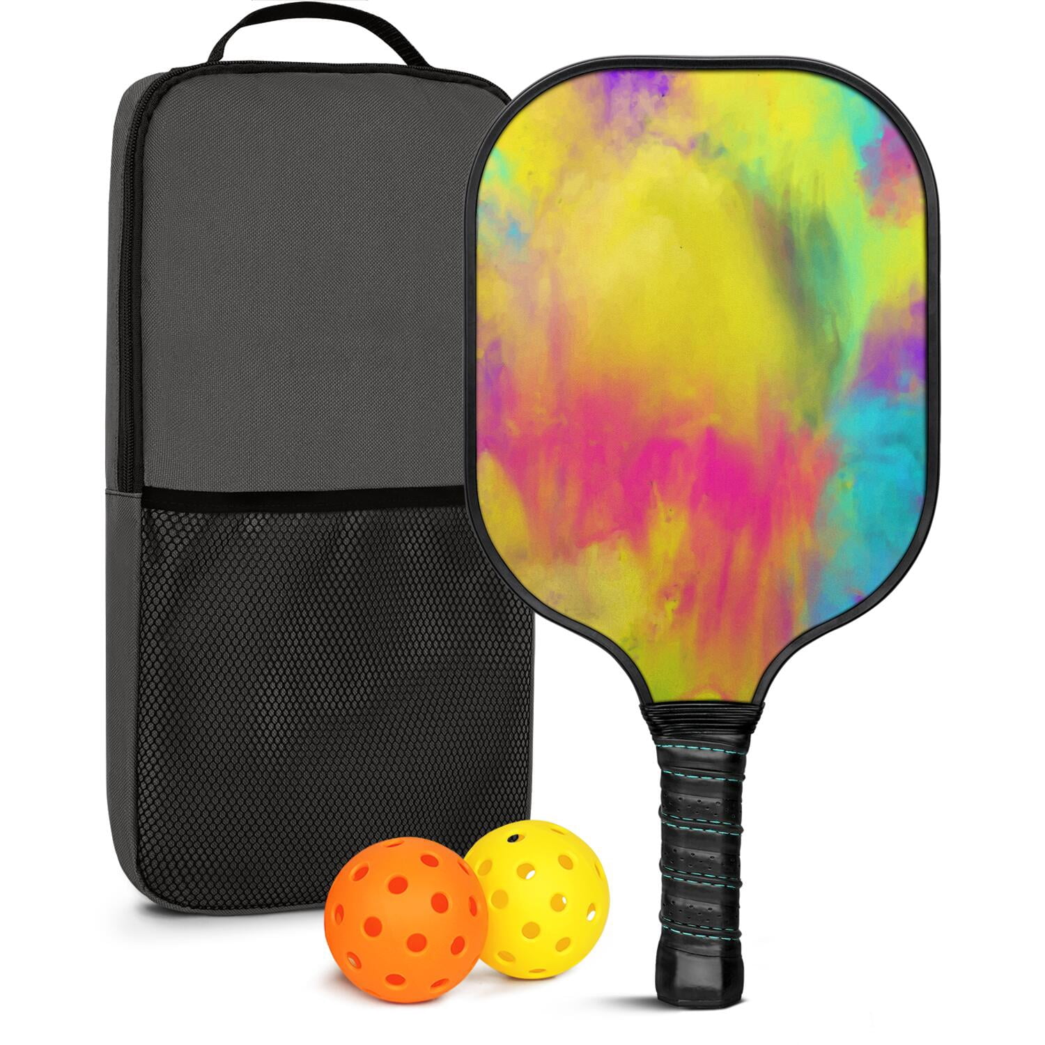 Pickleball Paddles Set Of 1, Fiberglass Surface, Fluid Smoke Aurora Art Style, 1 Paddle, 2 Balls & Bag