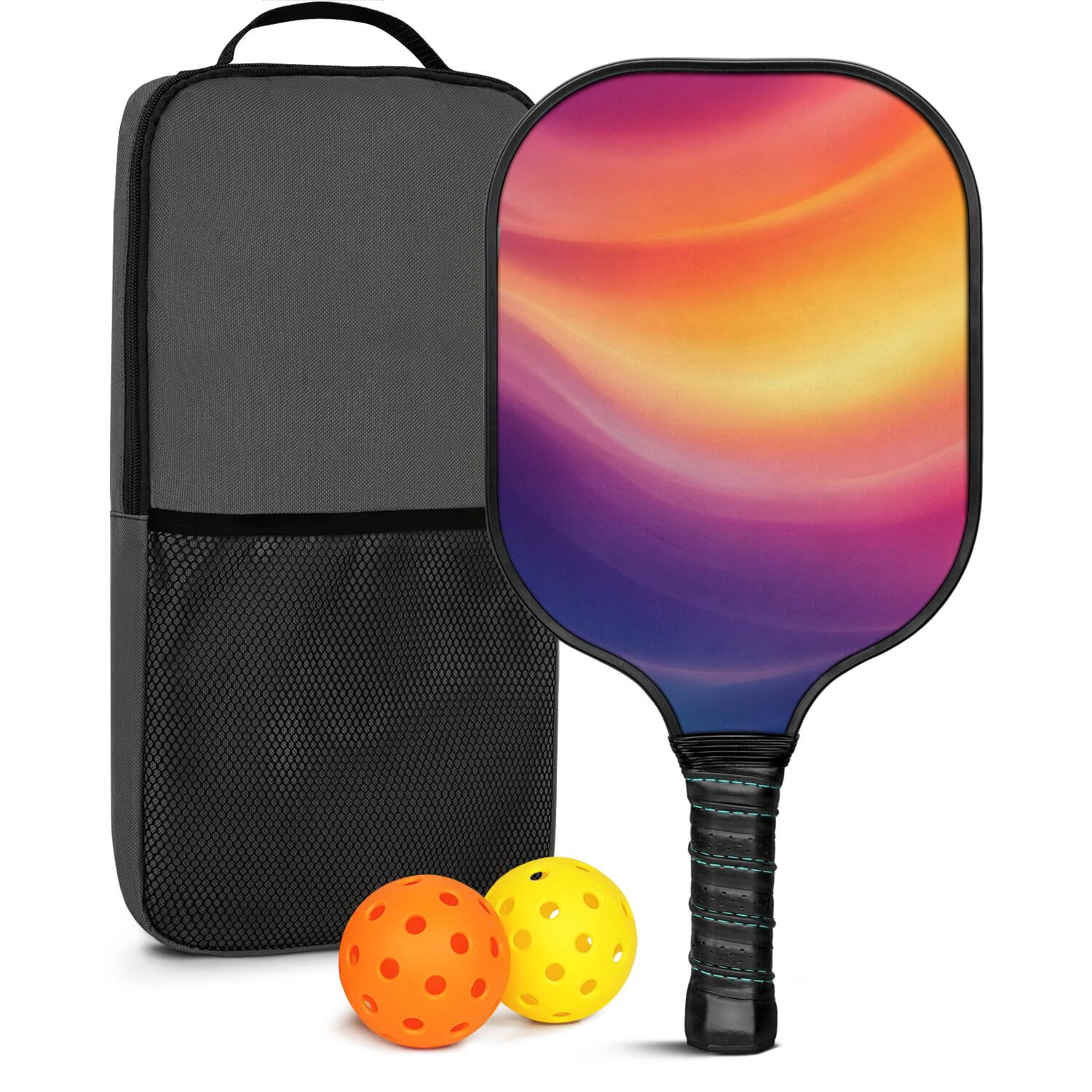 Pickleball Paddles Set Of 1, Fiberglass Surface, Fluid Smoke Aurora Art Style, 1 Paddle, 2 Balls & Bag