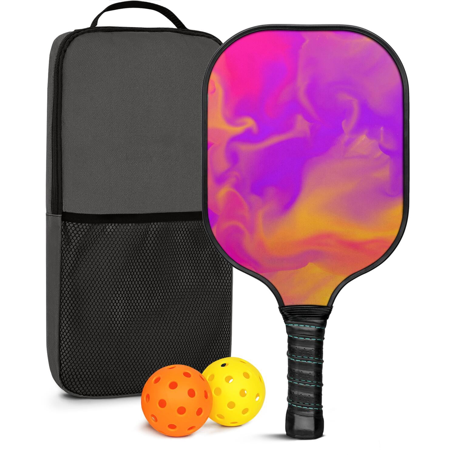 Pickleball Paddles Set Of 1, Fiberglass Surface, Fluid Smoke Aurora Art Style, 1 Paddle, 2 Balls & Bag