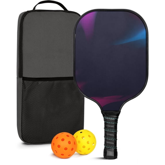 Pickleball Paddles Set Of 1, Fiberglass Surface, Fluid Smoke Aurora Art Style, 1 Paddle, 2 Balls & Bag