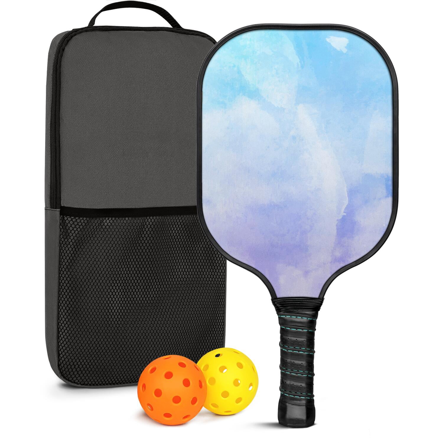 Pickleball Paddles Set Of 1, Fiberglass Surface, Fluid Smoke Aurora Art Style, 1 Paddle, 2 Balls & Bag
