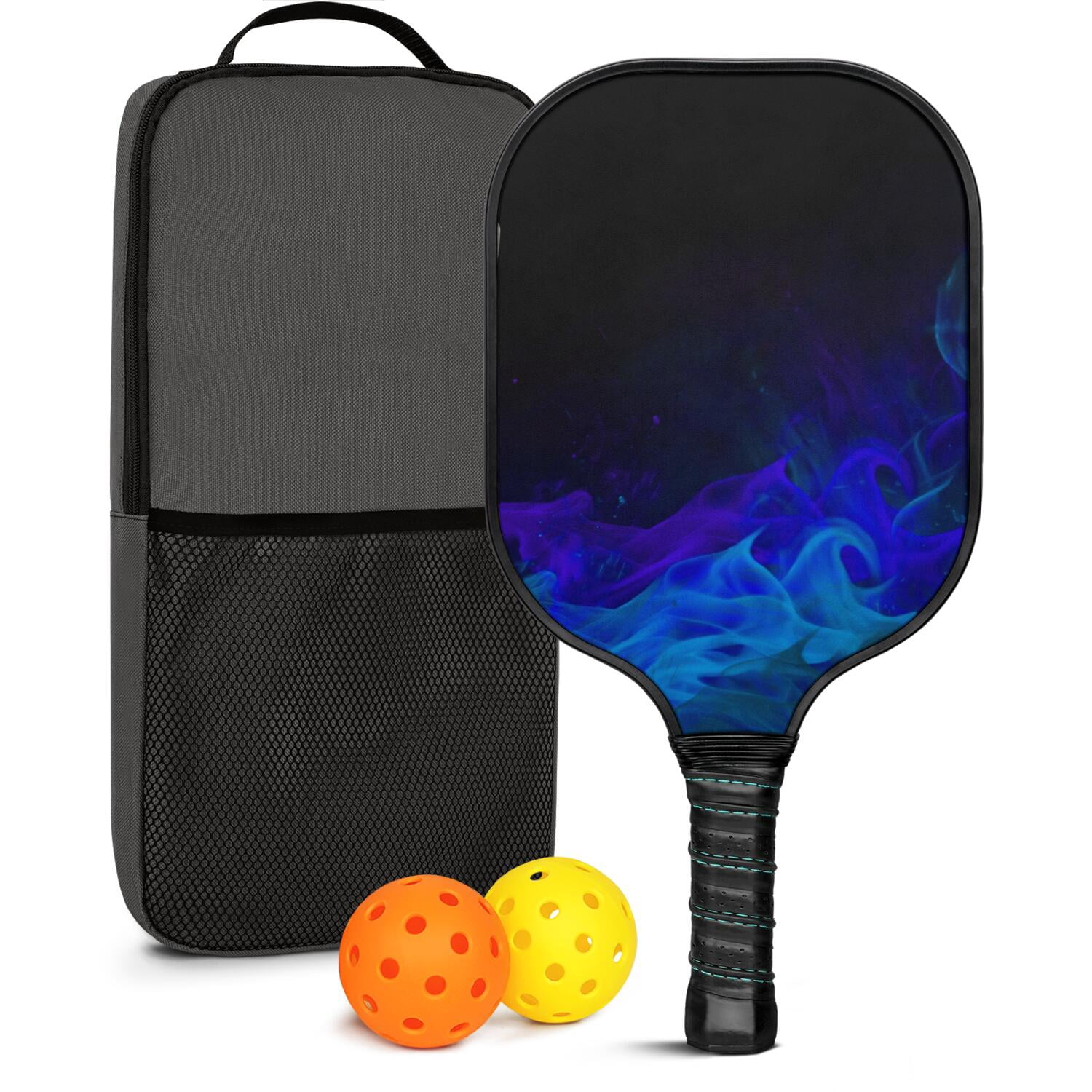 Pickleball Paddles Set Of 1, Fiberglass Surface, Fluid Smoke Aurora Art Style, 1 Paddle, 2 Balls & Bag