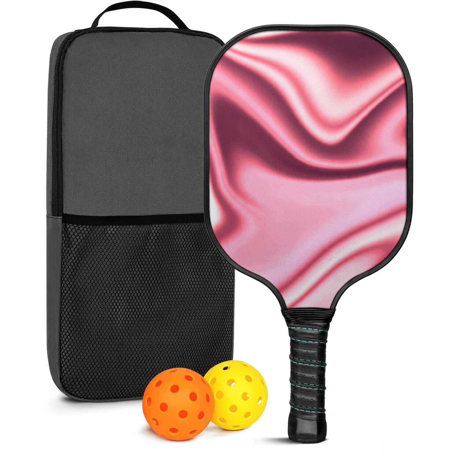 Pickleball Paddles Set Of 1, Fiberglass Surface, Fluid Smoke Aurora Art Style, 1 Paddle, 2 Balls & Bag