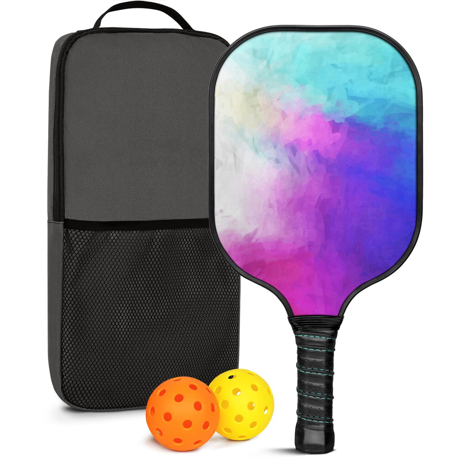 Pickleball Paddles Set Of 1, Fiberglass Surface, Fluid Smoke Aurora Art Style, 1 Paddle, 2 Balls & Bag
