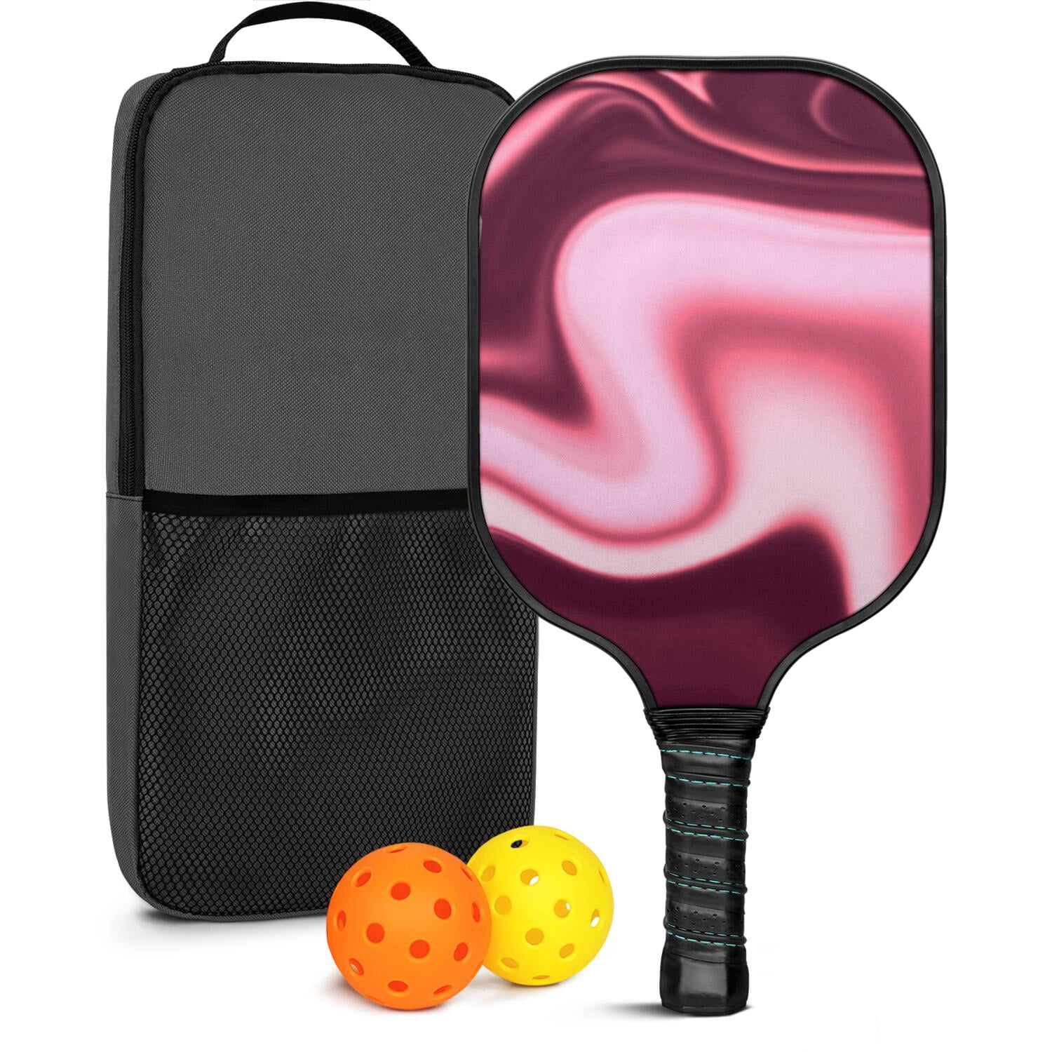 Pickleball Paddles Set Of 1, Fiberglass Surface, Fluid Smoke Aurora Art Style, 1 Paddle, 2 Balls & Bag
