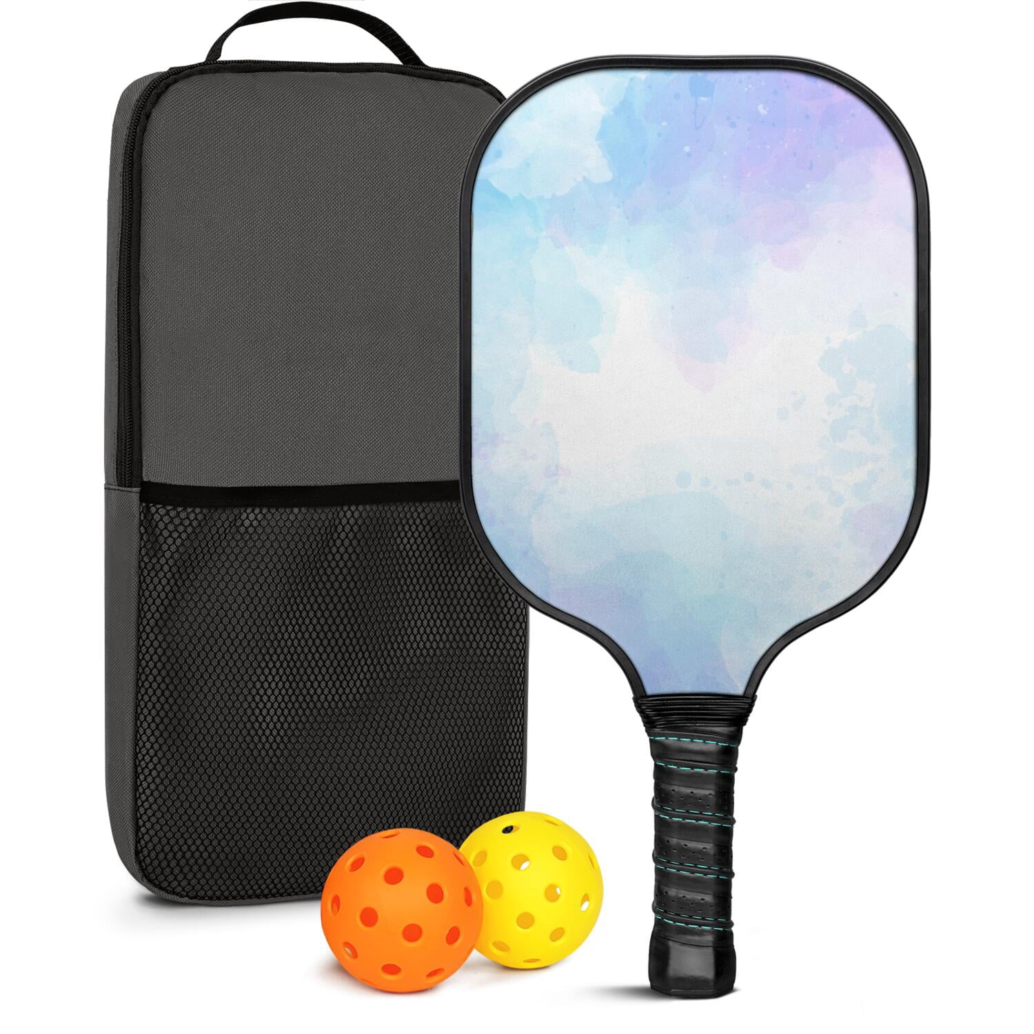 Pickleball Paddles Set Of 1, Fiberglass Surface, Fluid Smoke Aurora Art Style, 1 Paddle, 2 Balls & Bag