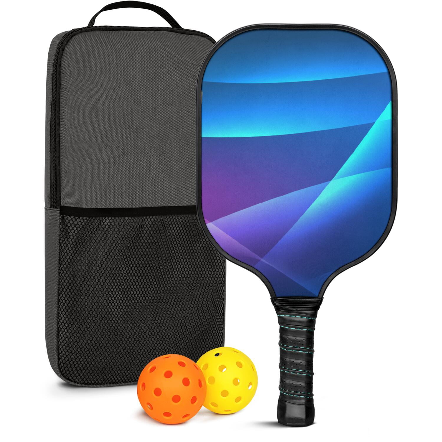 Pickleball Paddles Set Of 1, Fiberglass Surface, Fluid Smoke Aurora Art Style, 1 Paddle, 2 Balls & Bag
