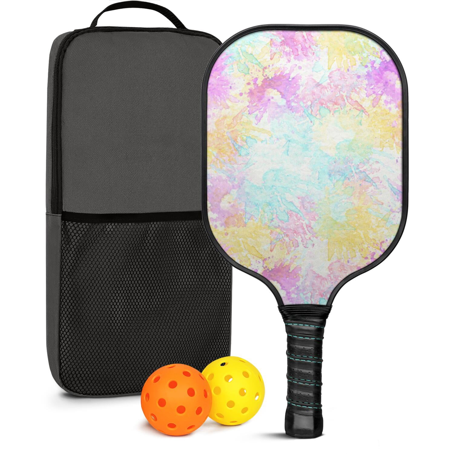 Pickleball Paddles Set Of 1, Fiberglass Surface, Fluid Smoke Aurora Art Style, 1 Paddle, 2 Balls & Bag