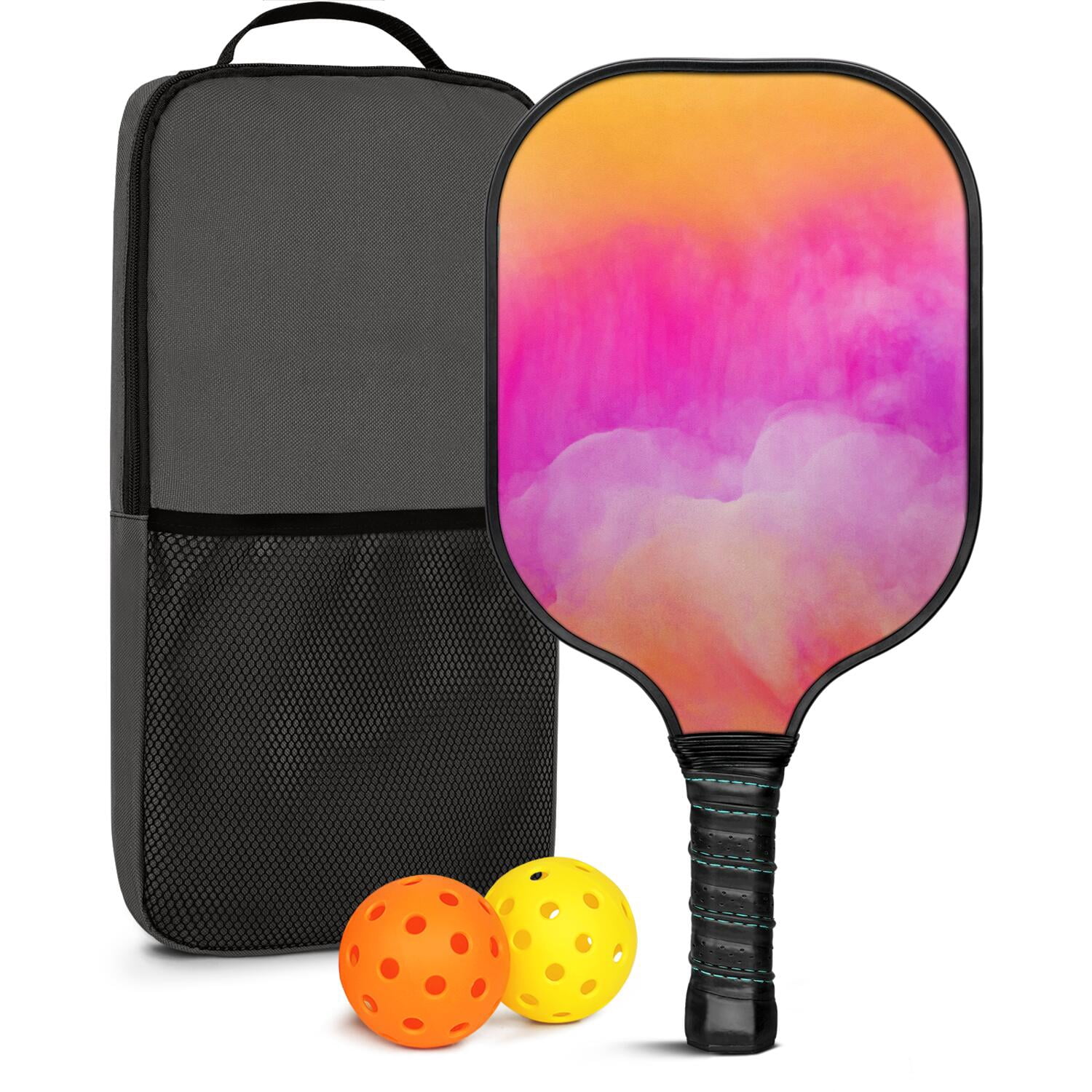 Pickleball Paddles Set Of 1, Fiberglass Surface, Fluid Smoke Aurora Art Style, 1 Paddle, 2 Balls & Bag