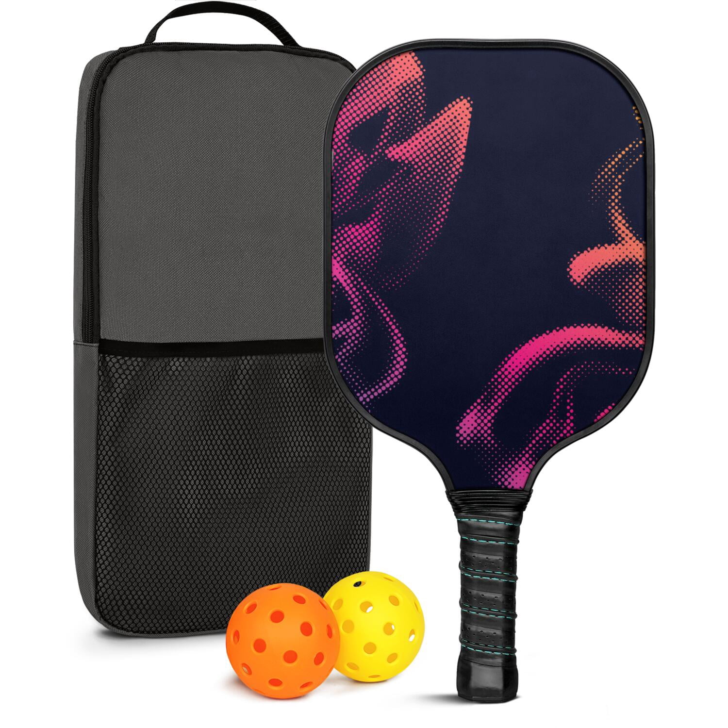 Pickleball Paddles Set Of 1, Fiberglass Surface, Fluid Smoke Aurora Art Style, 1 Paddle, 2 Balls & Bag