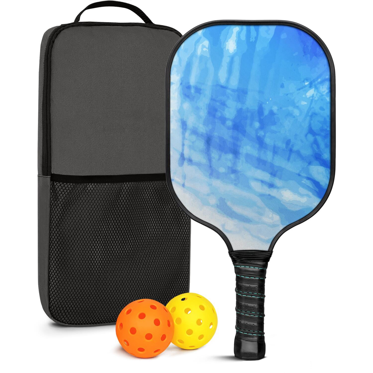 Pickleball Paddles Set Of 1, Fiberglass Surface, Fluid Smoke Aurora Art Style, 1 Paddle, 2 Balls & Bag