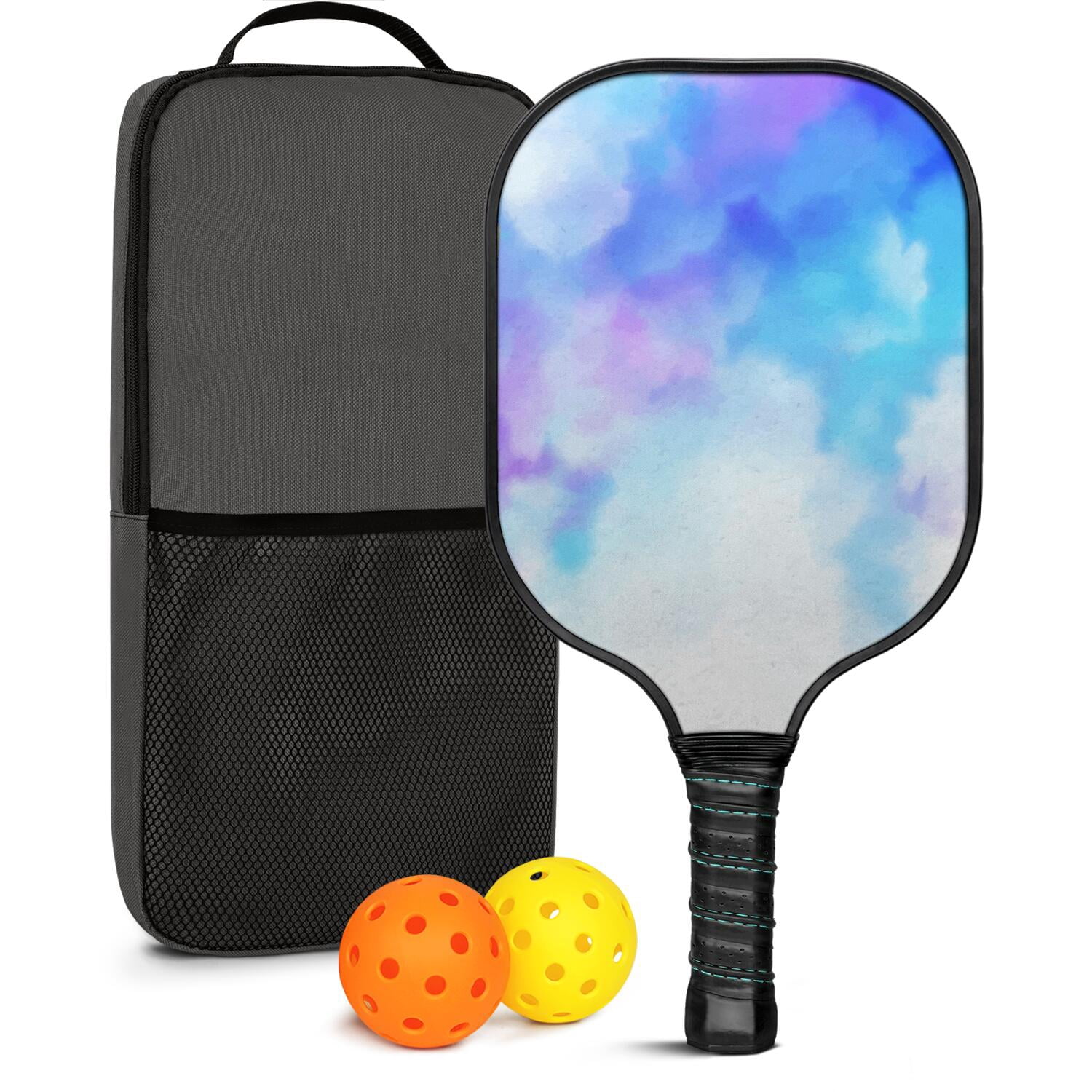 Pickleball Paddles Set Of 1, Fiberglass Surface, Fluid Smoke Aurora Art Style, 1 Paddle, 2 Balls & Bag