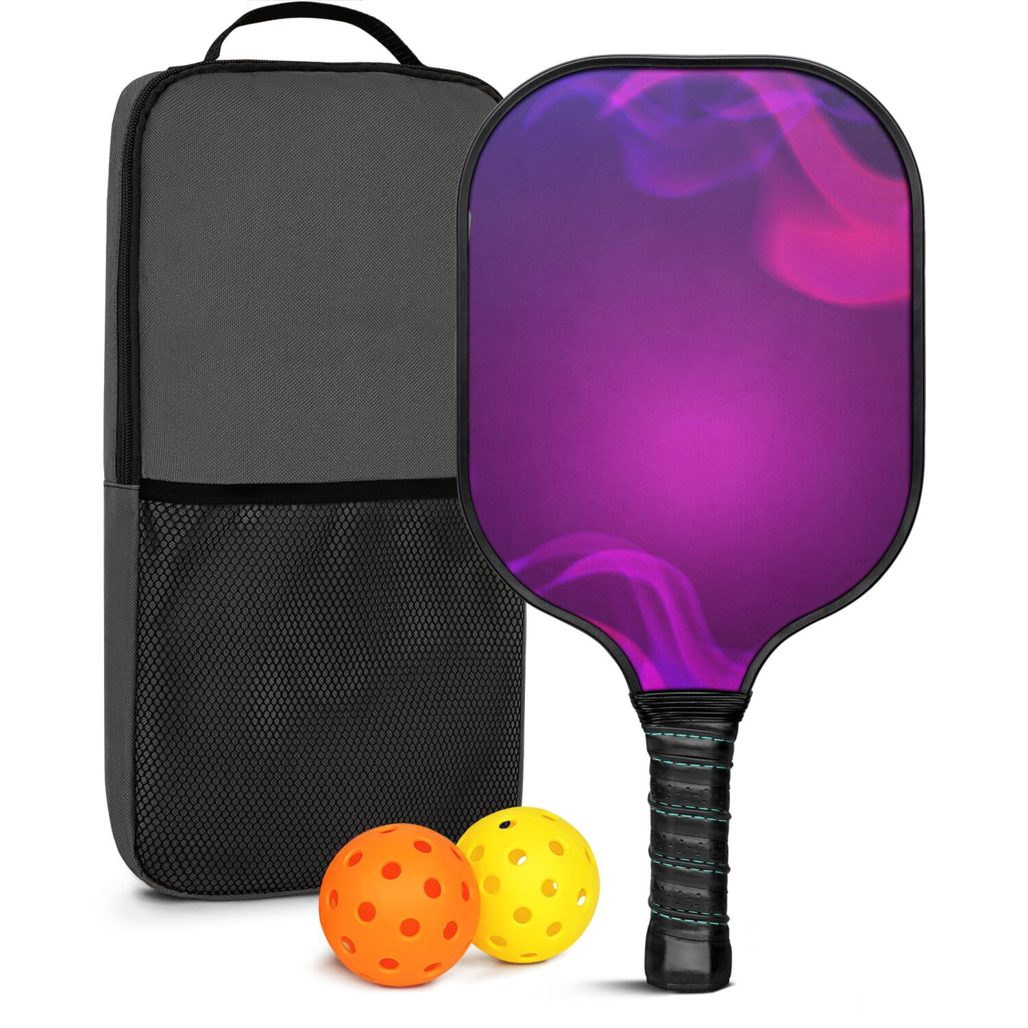 Pickleball Paddles Set Of 1, Fiberglass Surface, Fluid Smoke Aurora Art Style, 1 Paddle, 2 Balls & Bag
