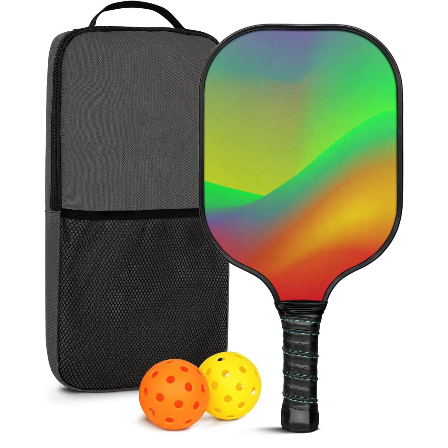 Pickleball Paddles Set Of 1, Fiberglass Surface, Fluid Smoke Aurora Art Style, 1 Paddle, 2 Balls & Bag