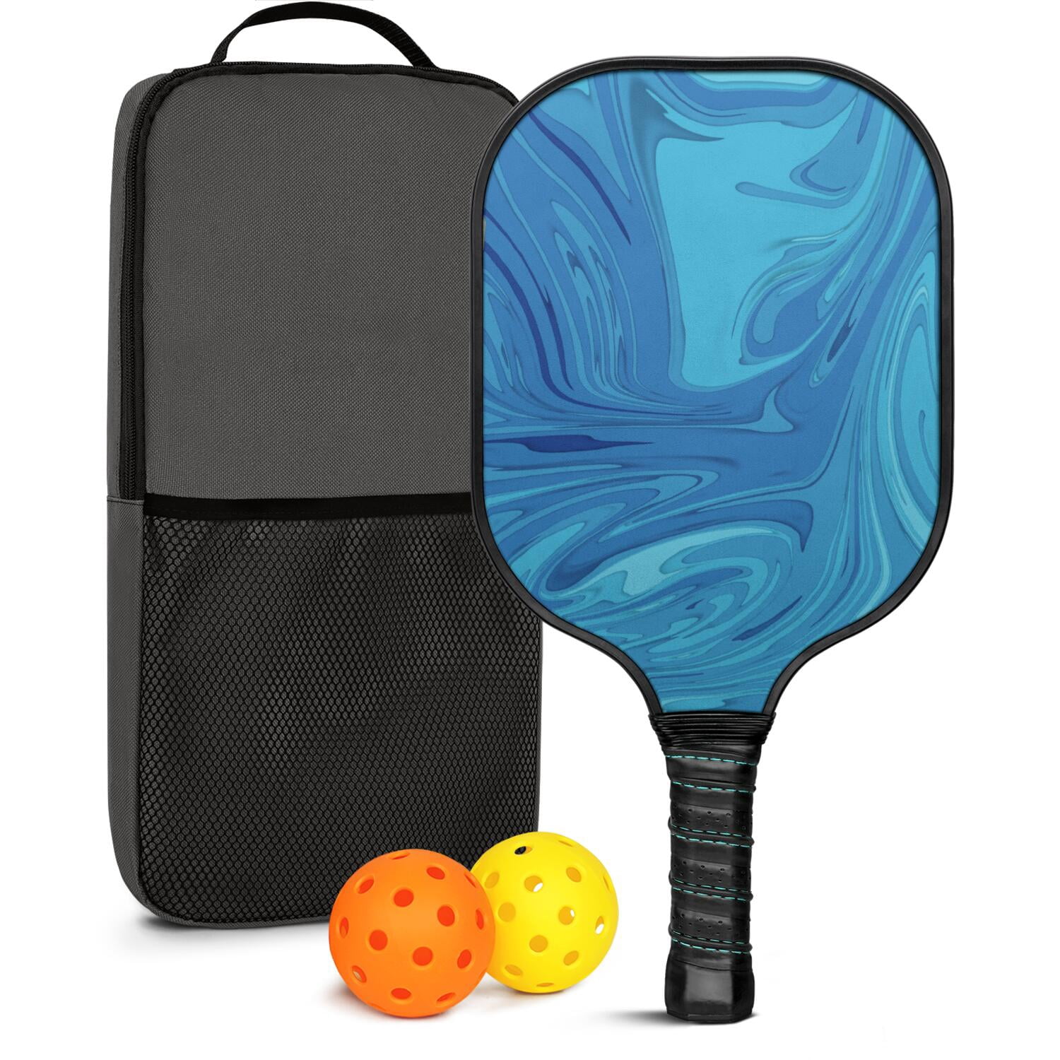 Pickleball Paddles Set Of 1, Fiberglass Surface, Fluid Smoke Aurora Art Style, 1 Paddle, 2 Balls & Bag