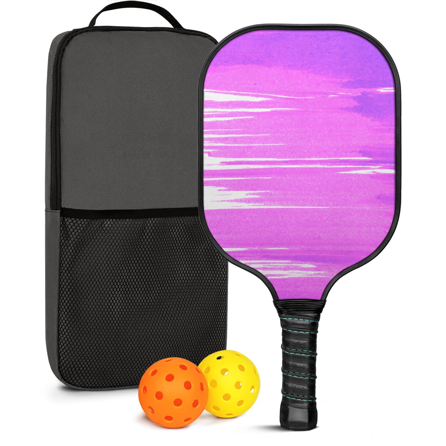 Pickleball Paddles Set Of 1, Fiberglass Surface, Fluid Smoke Aurora Art Style, 1 Paddle, 2 Balls & Bag