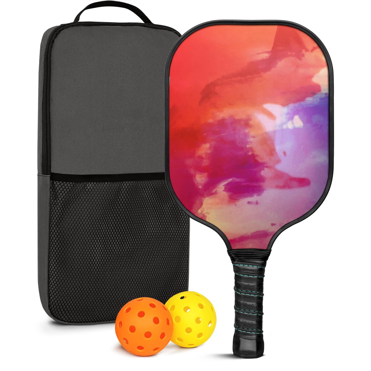 Pickleball Paddles Set Of 1, Fiberglass Surface, Fluid Smoke Aurora Art Style, 1 Paddle, 2 Balls & Bag