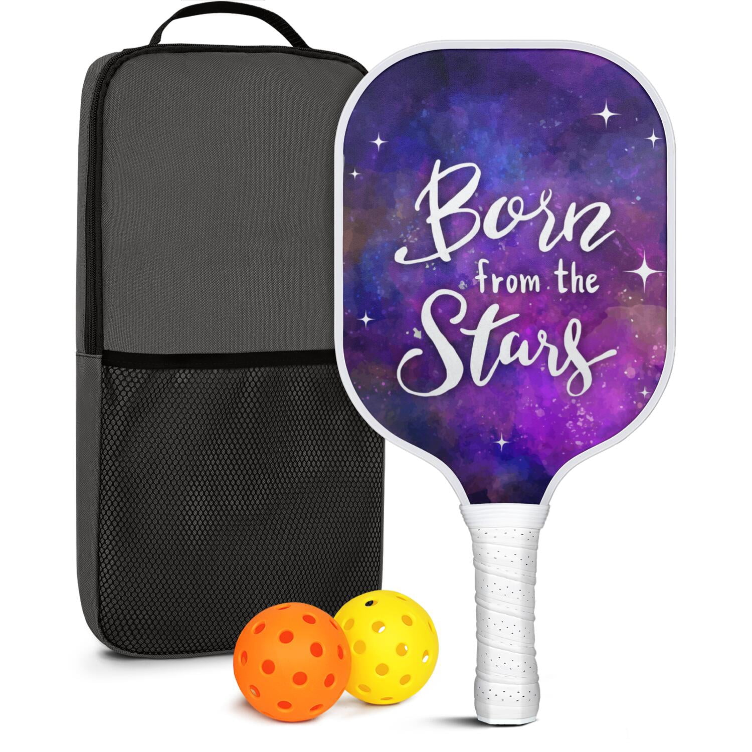 Pickleball Paddles Set Of 1, Fiberglass Surface, Galaxy, Universe, Starry Sky Print, 1 Paddle, 2 Balls & Bag