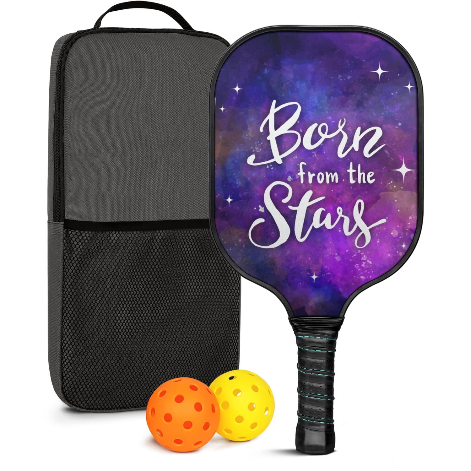 Pickleball Paddles Set Of 1, Fiberglass Surface, Galaxy, Universe, Starry Sky Print, 1 Paddle, 2 Balls & Bag
