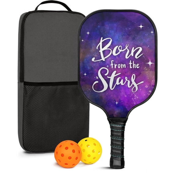 Pickleball Paddles Set Of 1, Fiberglass Surface, Galaxy, Universe, Starry Sky Print, 1 Paddle, 2 Balls & Bag