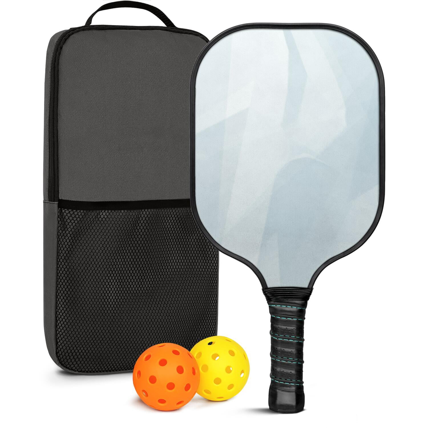Pickleball Paddles Set Of 1, Fiberglass Surface, Ice Crystal Print, 1 Paddle, 2 Balls & Bag