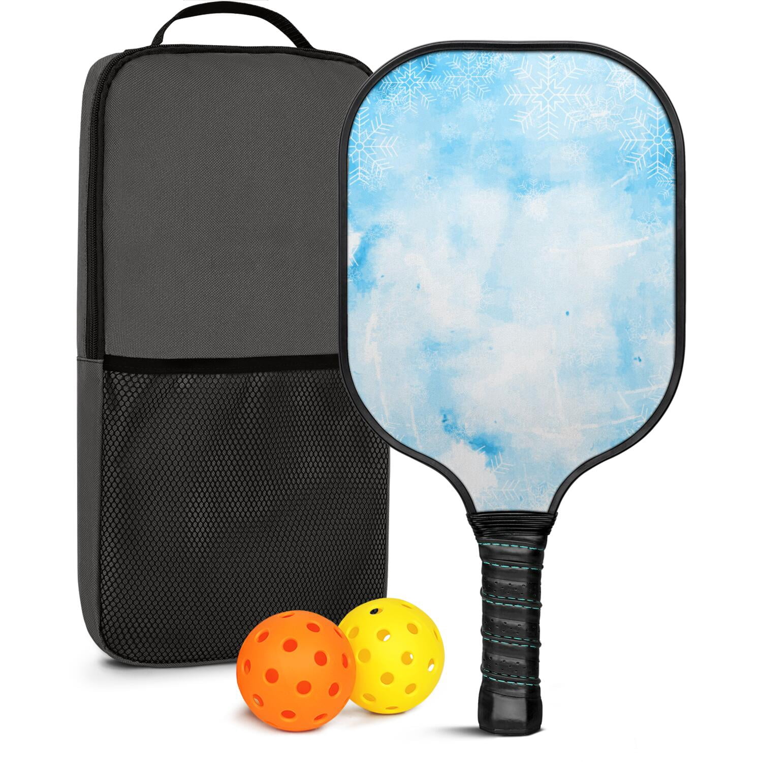 Pickleball Paddles Set Of 1, Fiberglass Surface, Ice Crystal Print, 1 Paddle, 2 Balls & Bag