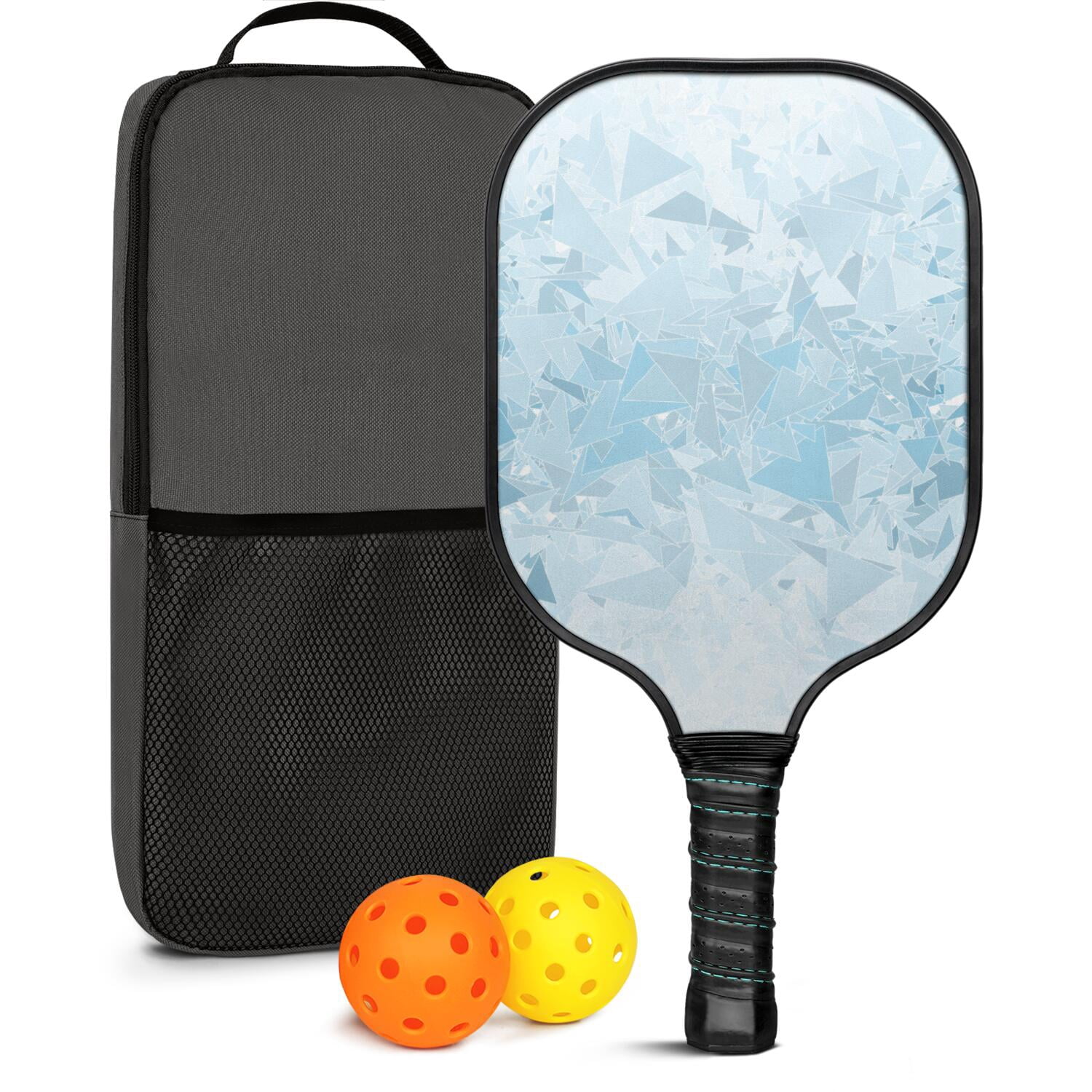 Pickleball Paddles Set Of 1, Fiberglass Surface, Ice Crystal Print, 1 Paddle, 2 Balls & Bag