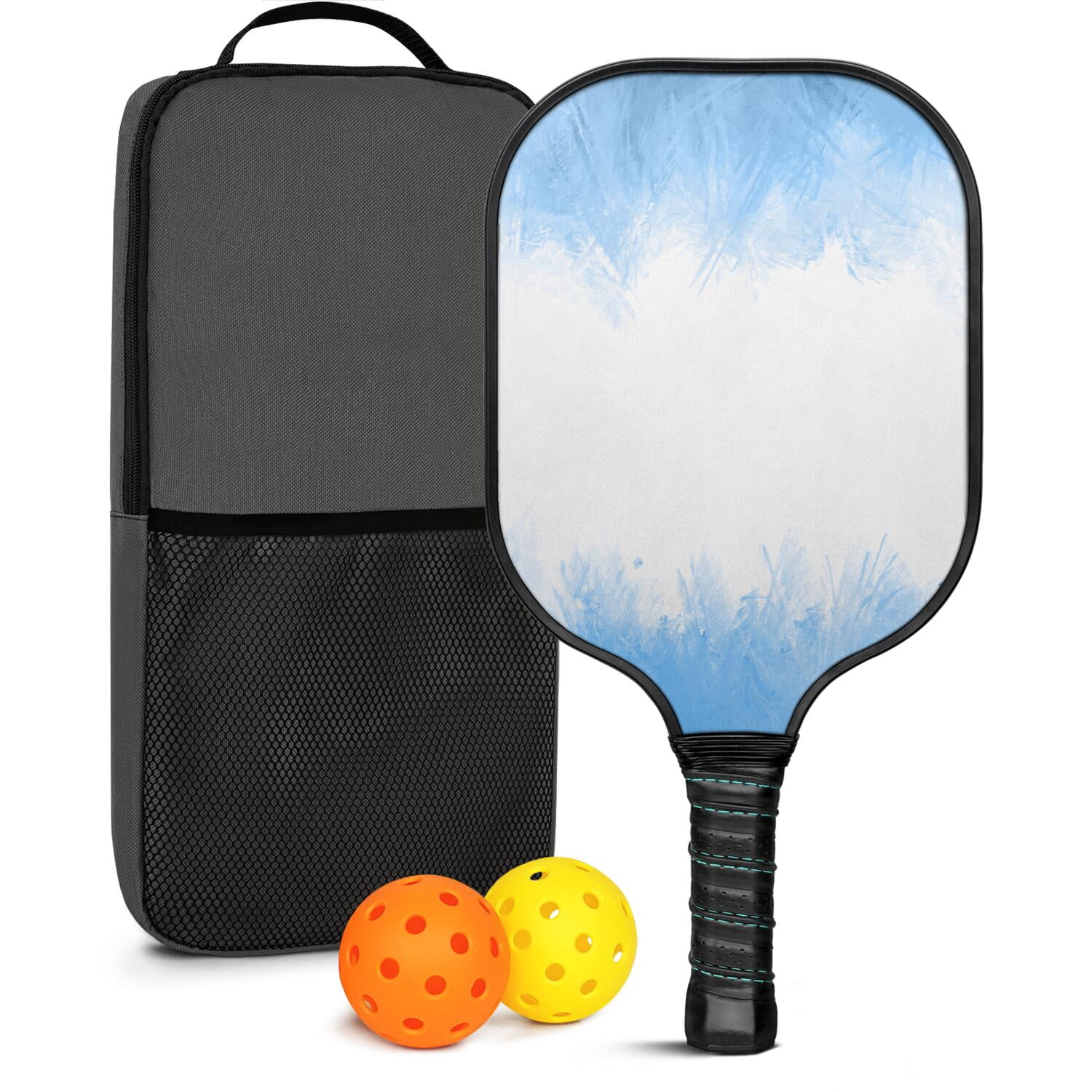 Pickleball Paddles Set Of 1, Fiberglass Surface, Ice Crystal Print, 1 Paddle, 2 Balls & Bag