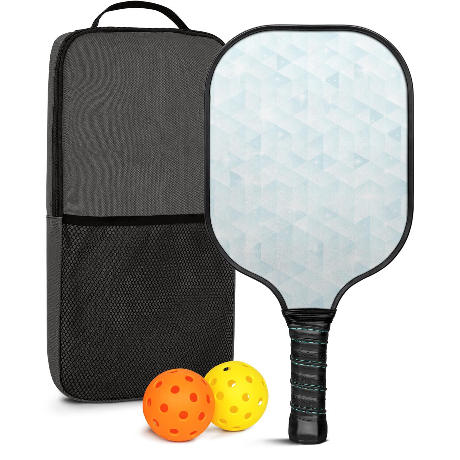 Pickleball Paddles Set Of 1, Fiberglass Surface, Ice Crystal Print, 1 Paddle, 2 Balls & Bag