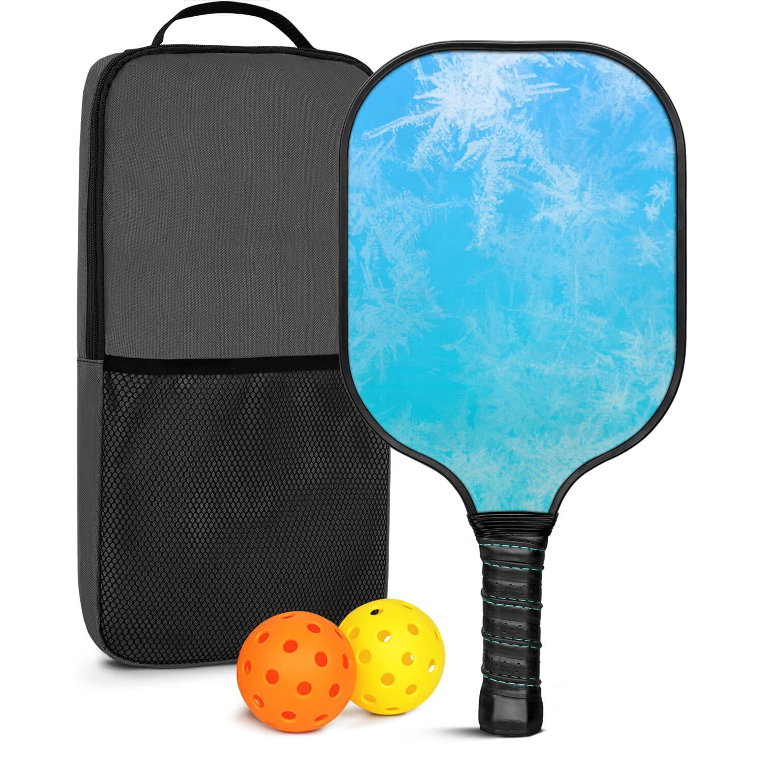 Pickleball Paddles Set Of 1, Fiberglass Surface, Ice Crystal Print, 1 Paddle, 2 Balls & Bag