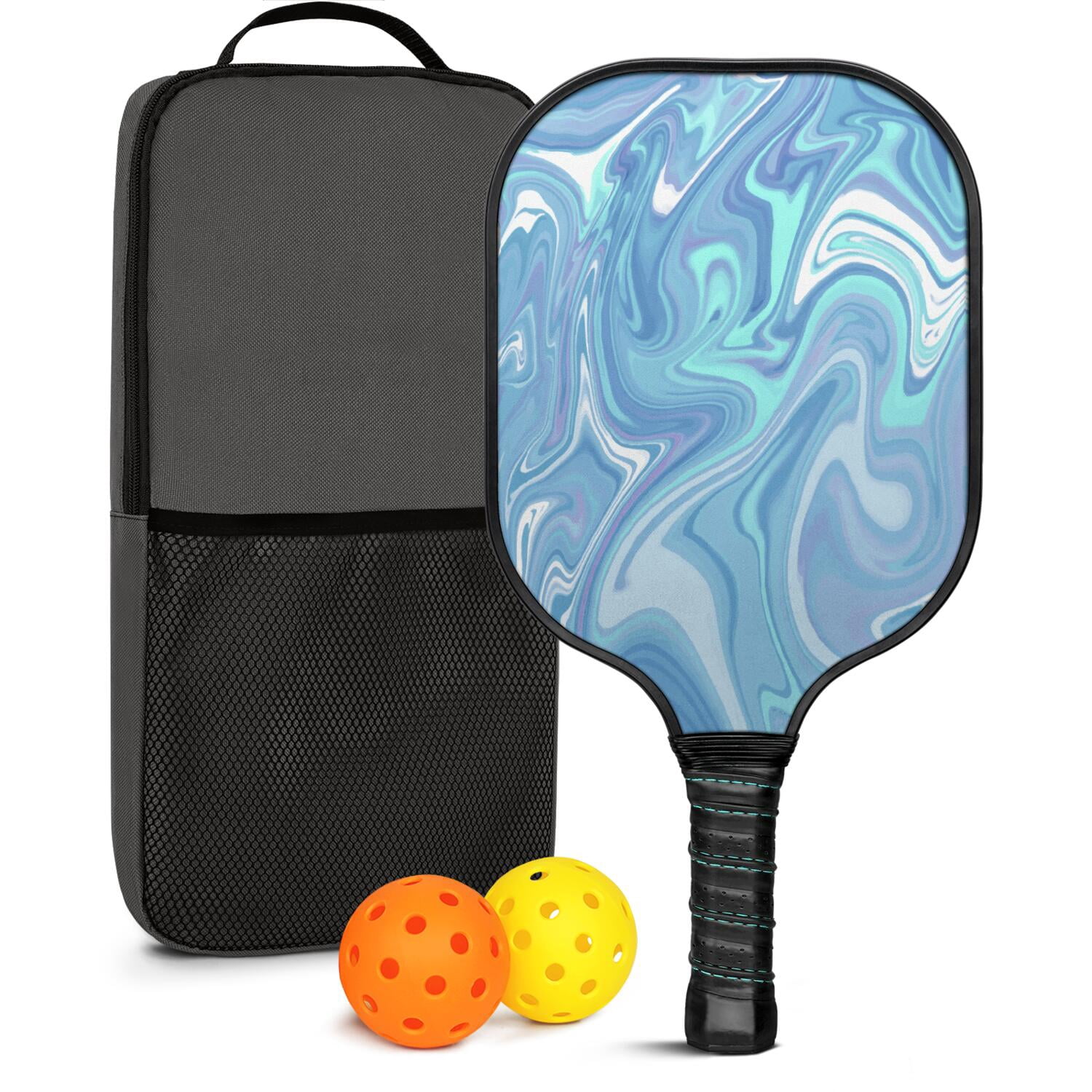 Pickleball Paddles Set Of 1, Fiberglass Surface, Liquid & Marble Print, 1 Paddles, 2 Balls & Bag