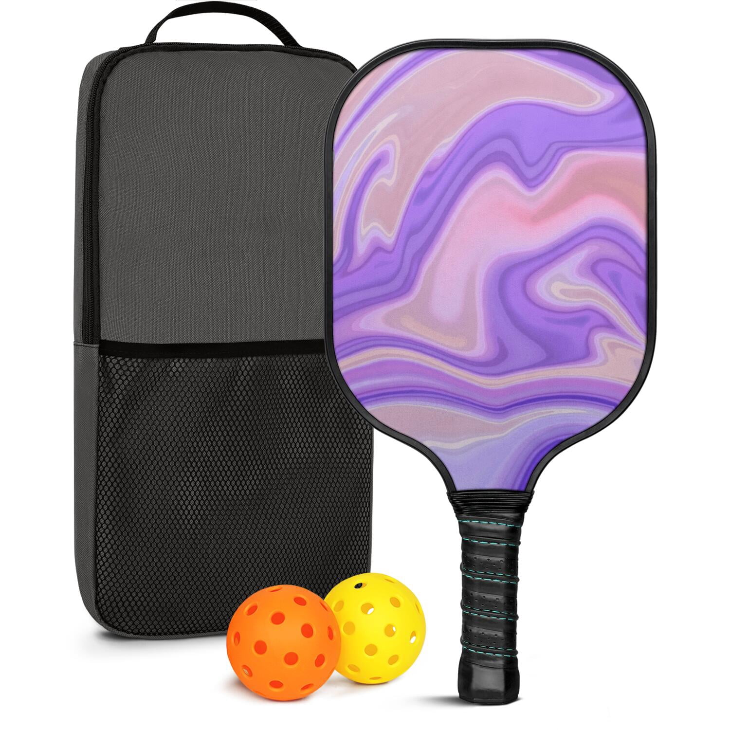 Pickleball Paddles Set Of 1, Fiberglass Surface, Liquid & Marble Print, 1 Paddles, 2 Balls & Bag