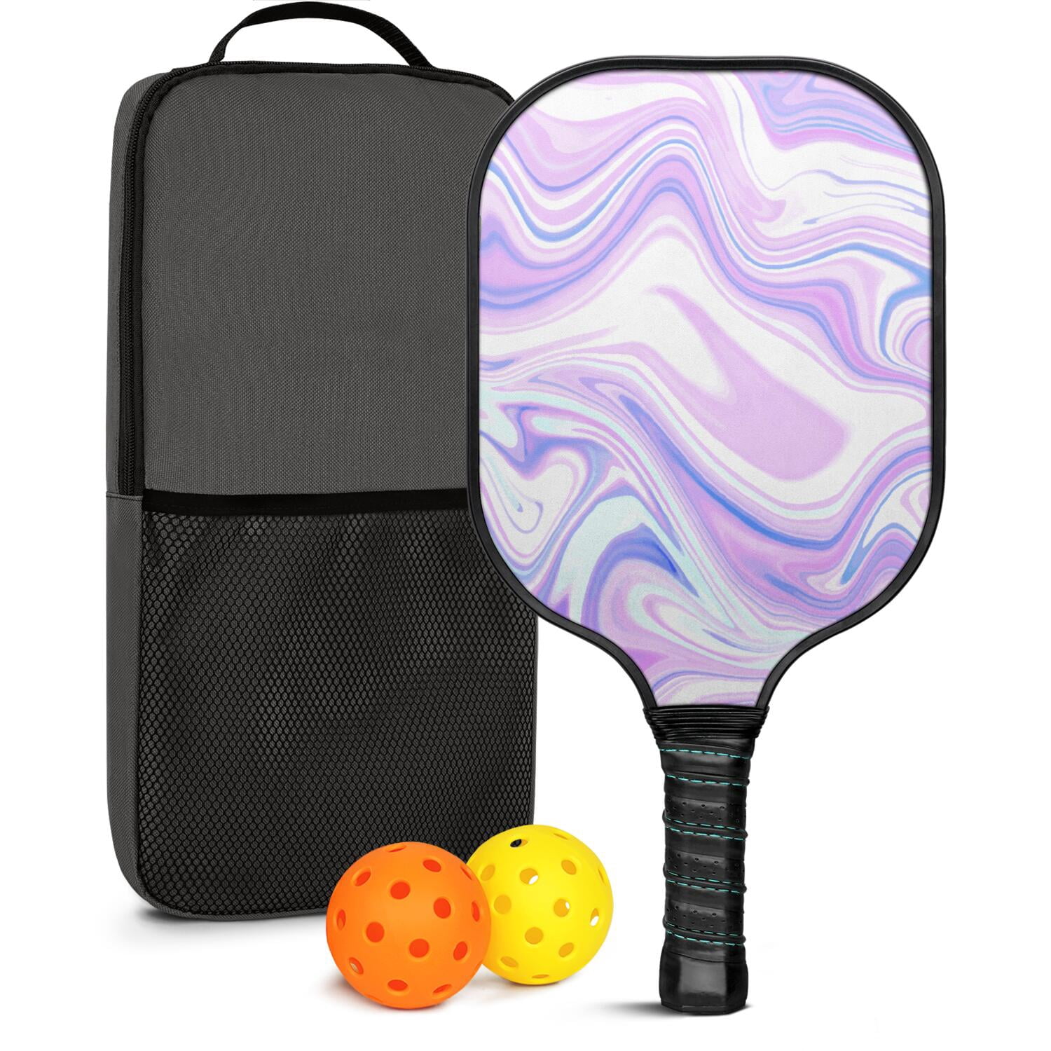 Pickleball Paddles Set Of 1, Fiberglass Surface, Liquid & Marble Print, 1 Paddles, 2 Balls & Bag
