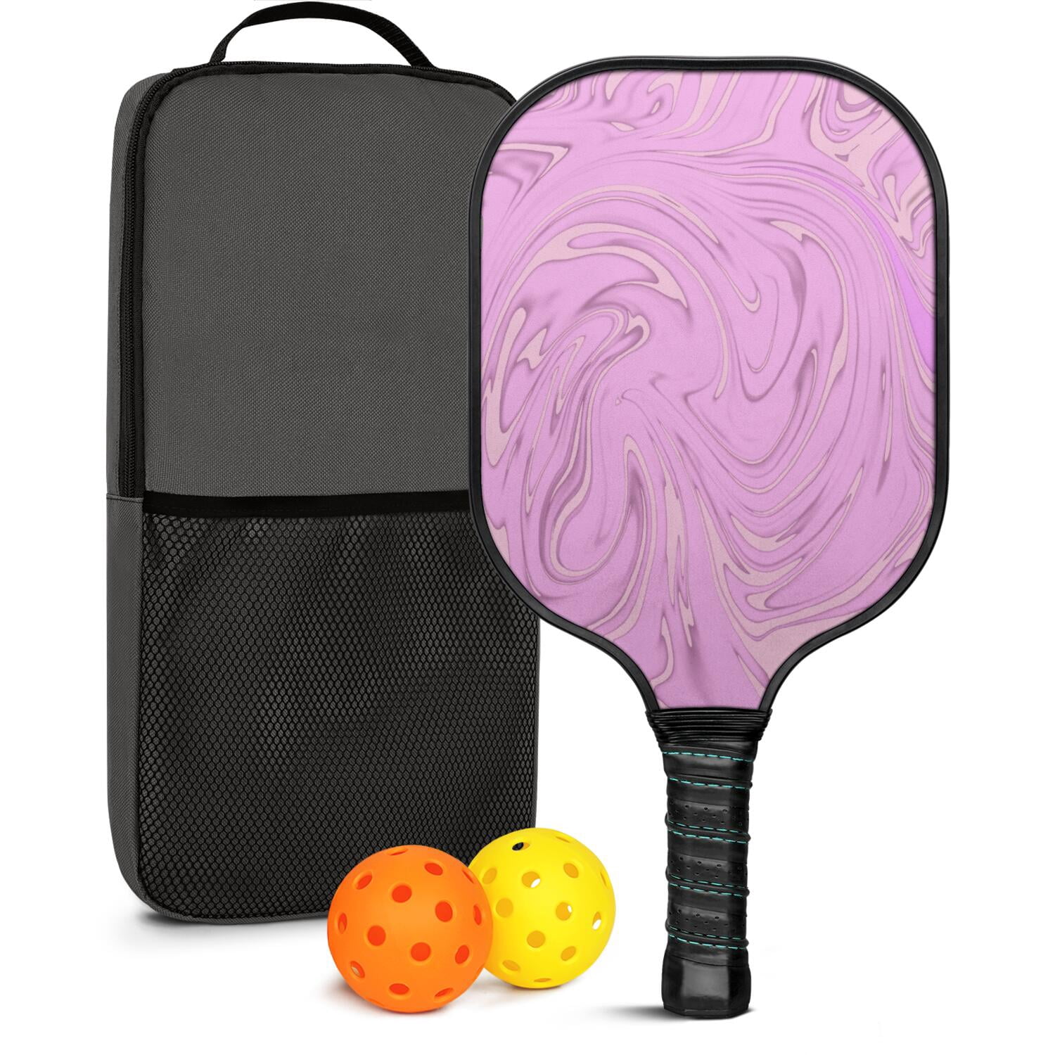 Pickleball Paddles Set Of 1, Fiberglass Surface, Liquid & Marble Print, 1 Paddles, 2 Balls & Bag