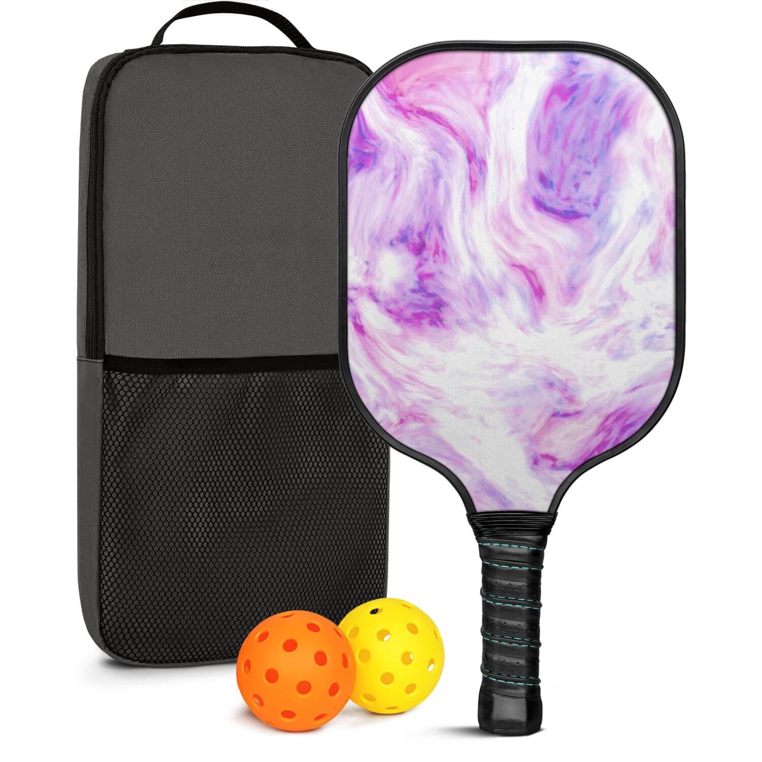 Pickleball Paddles Set Of 1, Fiberglass Surface, Liquid & Marble Print, 1 Paddles, 2 Balls & Bag