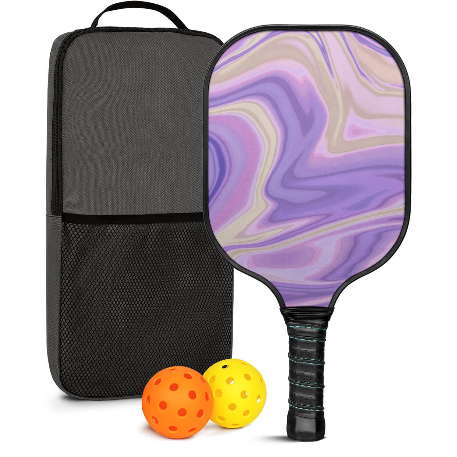 Pickleball Paddles Set Of 1, Fiberglass Surface, Liquid & Marble Print, 1 Paddles, 2 Balls & Bag