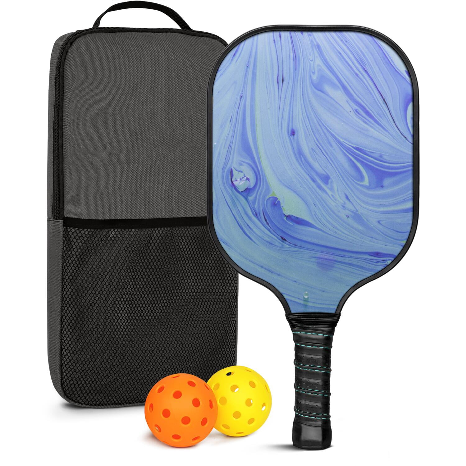 Pickleball Paddles Set Of 1, Fiberglass Surface, Liquid & Marble Print, 1 Paddles, 2 Balls & Bag