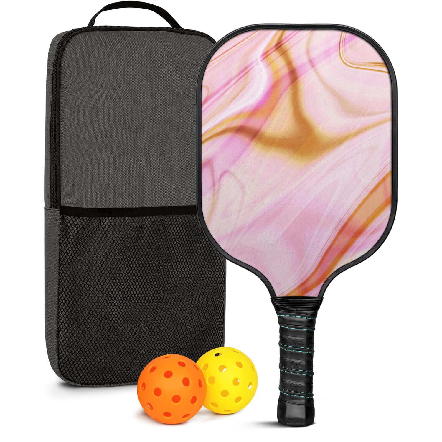 Pickleball Paddles Set Of 1, Fiberglass Surface, Liquid & Marble Print, 1 Paddles, 2 Balls & Bag