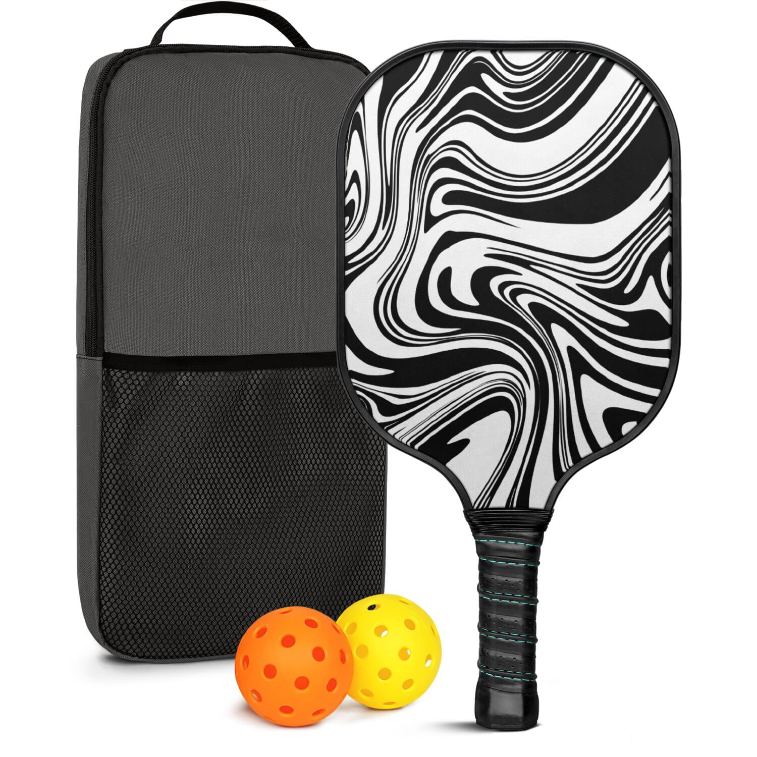 Pickleball Paddles Set Of 1, Fiberglass Surface, Liquid & Marble Print, 1 Paddles, 2 Balls & Bag