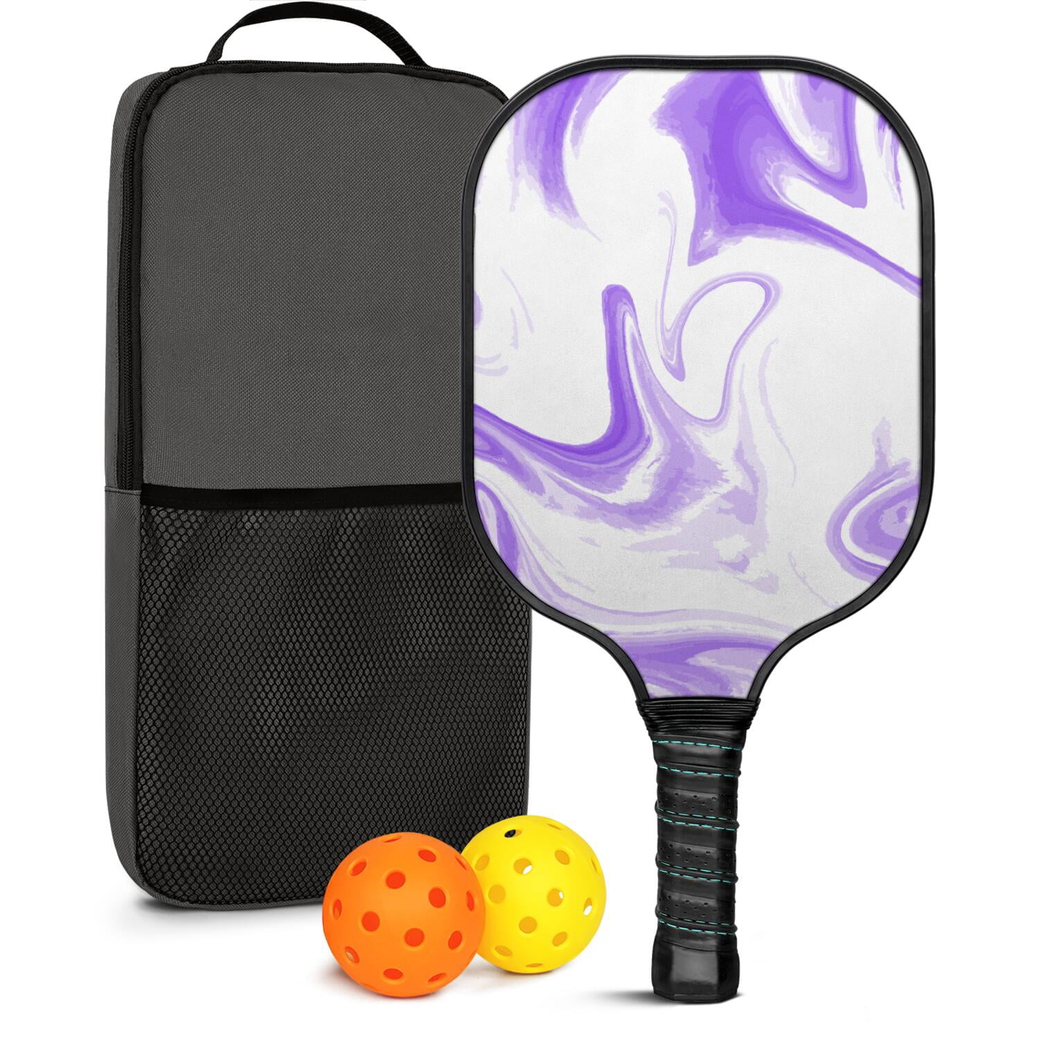 Pickleball Paddles Set Of 1, Fiberglass Surface, Liquid & Marble Print, 1 Paddles, 2 Balls & Bag
