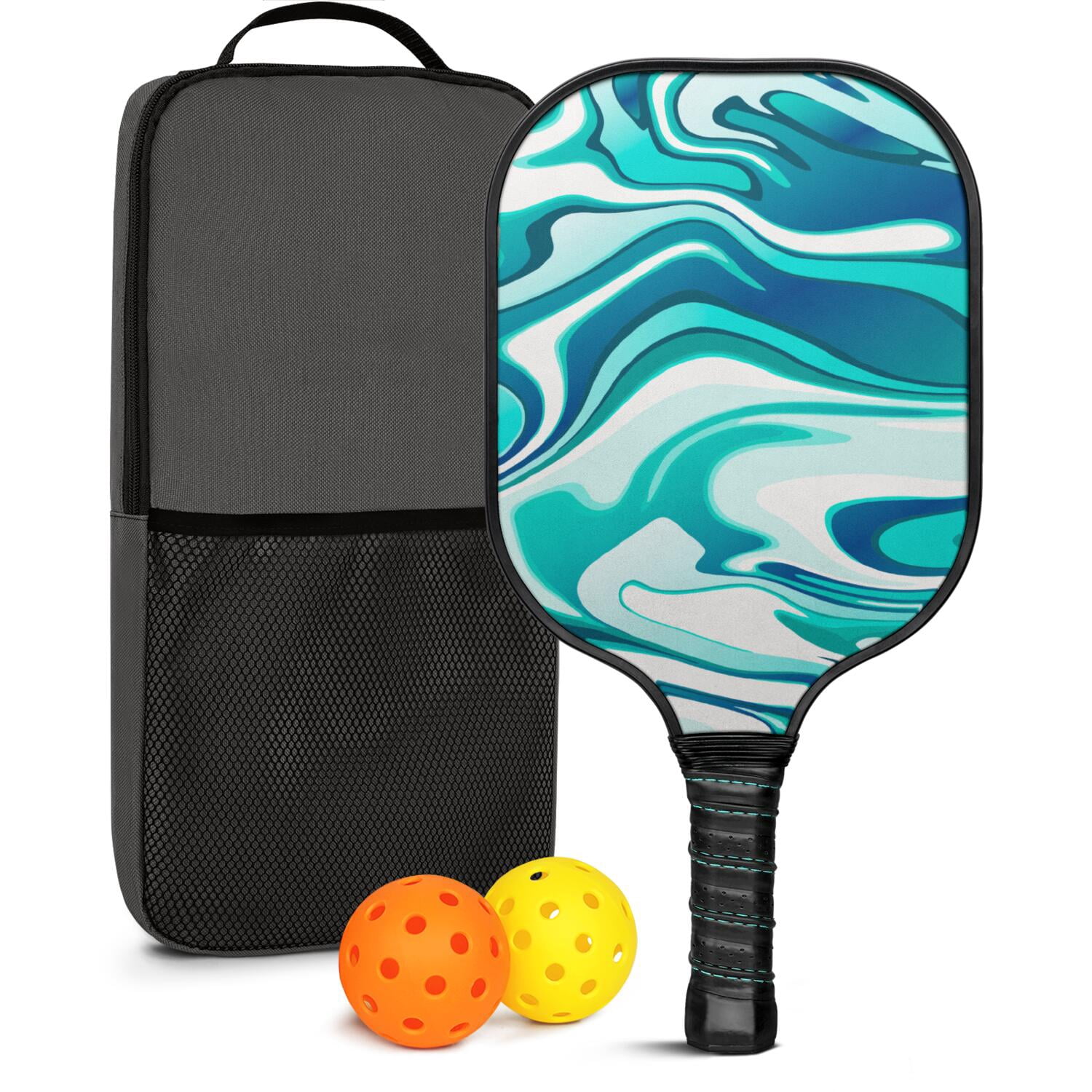 Pickleball Paddles Set Of 1, Fiberglass Surface, Liquid & Marble Print, 1 Paddles, 2 Balls & Bag