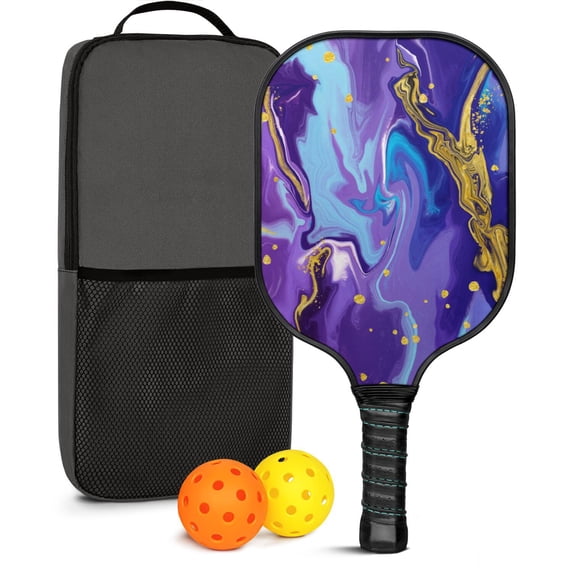 Pickleball Paddles Set Of 1, Fiberglass Surface, Liquid & Marble Print, 1 Paddles, 2 Balls & Bag