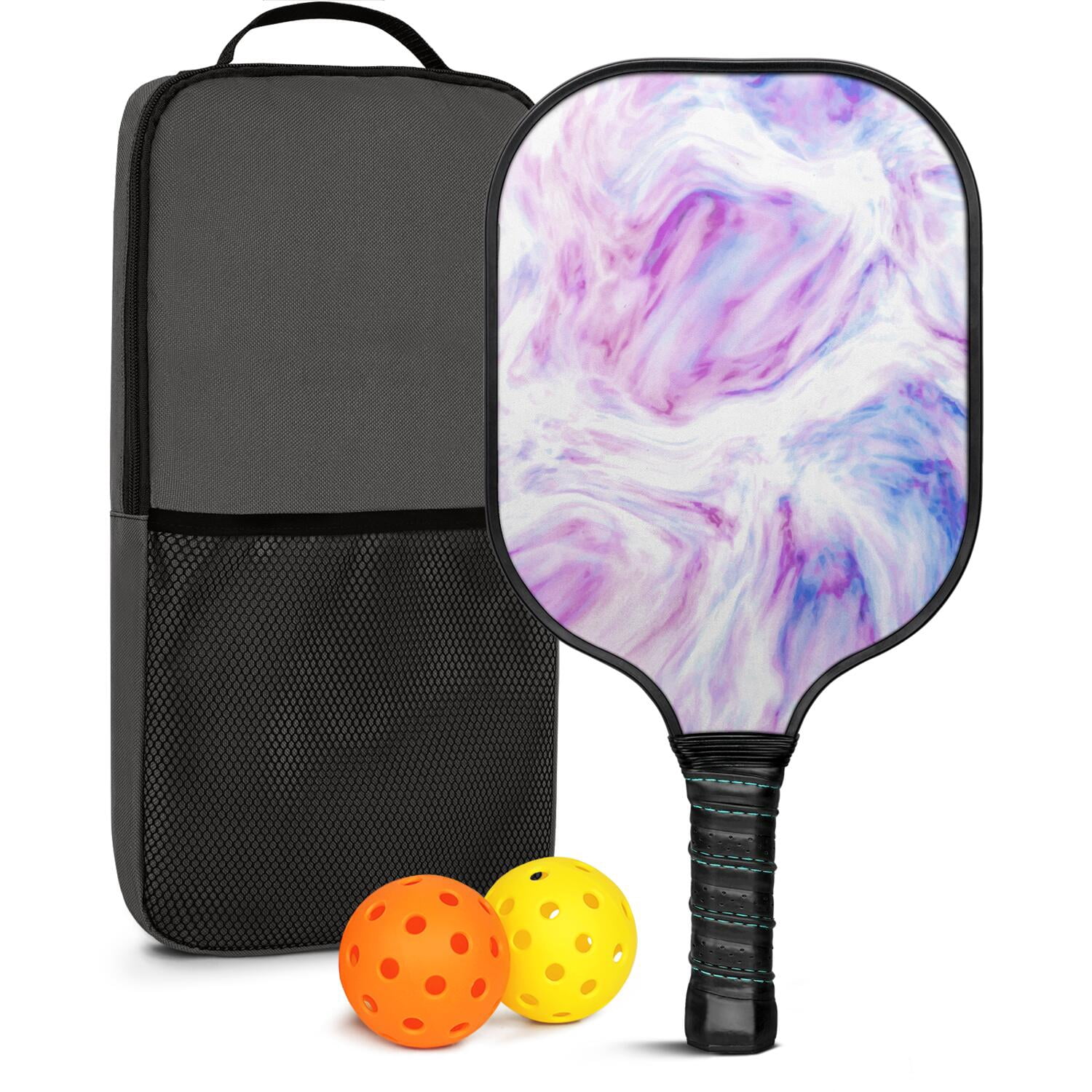 Pickleball Paddles Set Of 1, Fiberglass Surface, Liquid & Marble Print, 1 Paddles, 2 Balls & Bag
